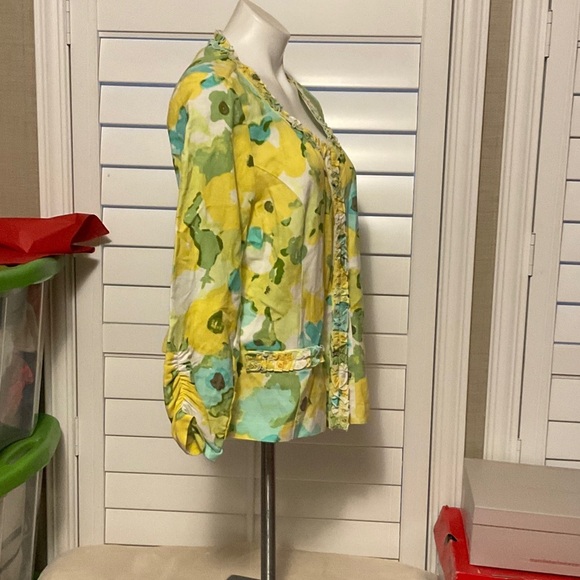 Ruby Rd. Floral Blazer - Yellow, Green, White - Picture 4 of 8